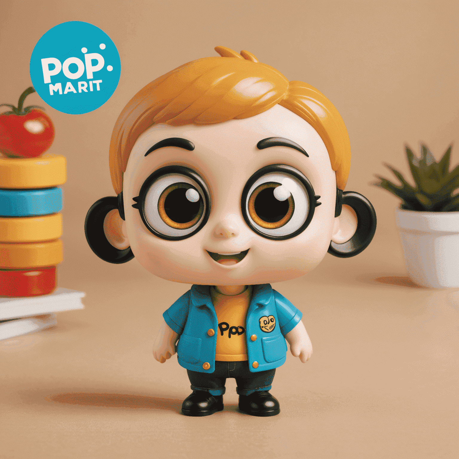 Pop Mart logo featuring a cute, stylized character with big eyes and a playful smile