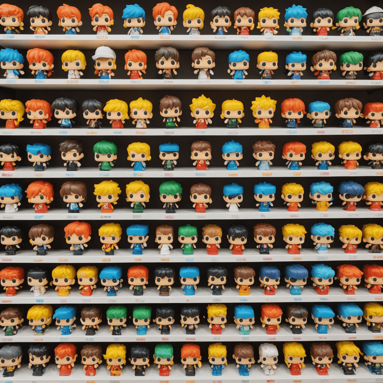 Various Pop Mart blind boxes arranged in a colorful display, showcasing different series and characters