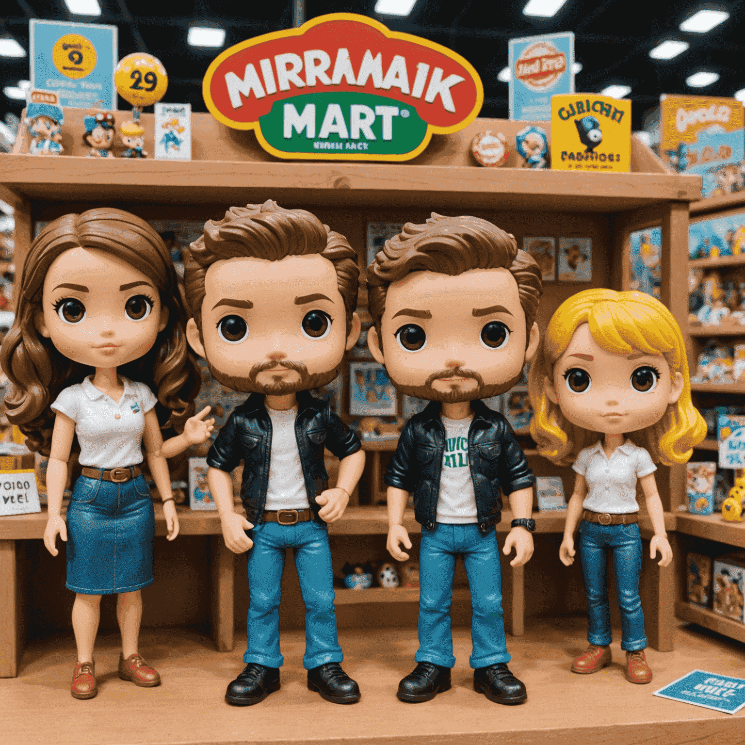 A lively Pop Mart release party with excited collectors, displays of new figures, and a signing booth