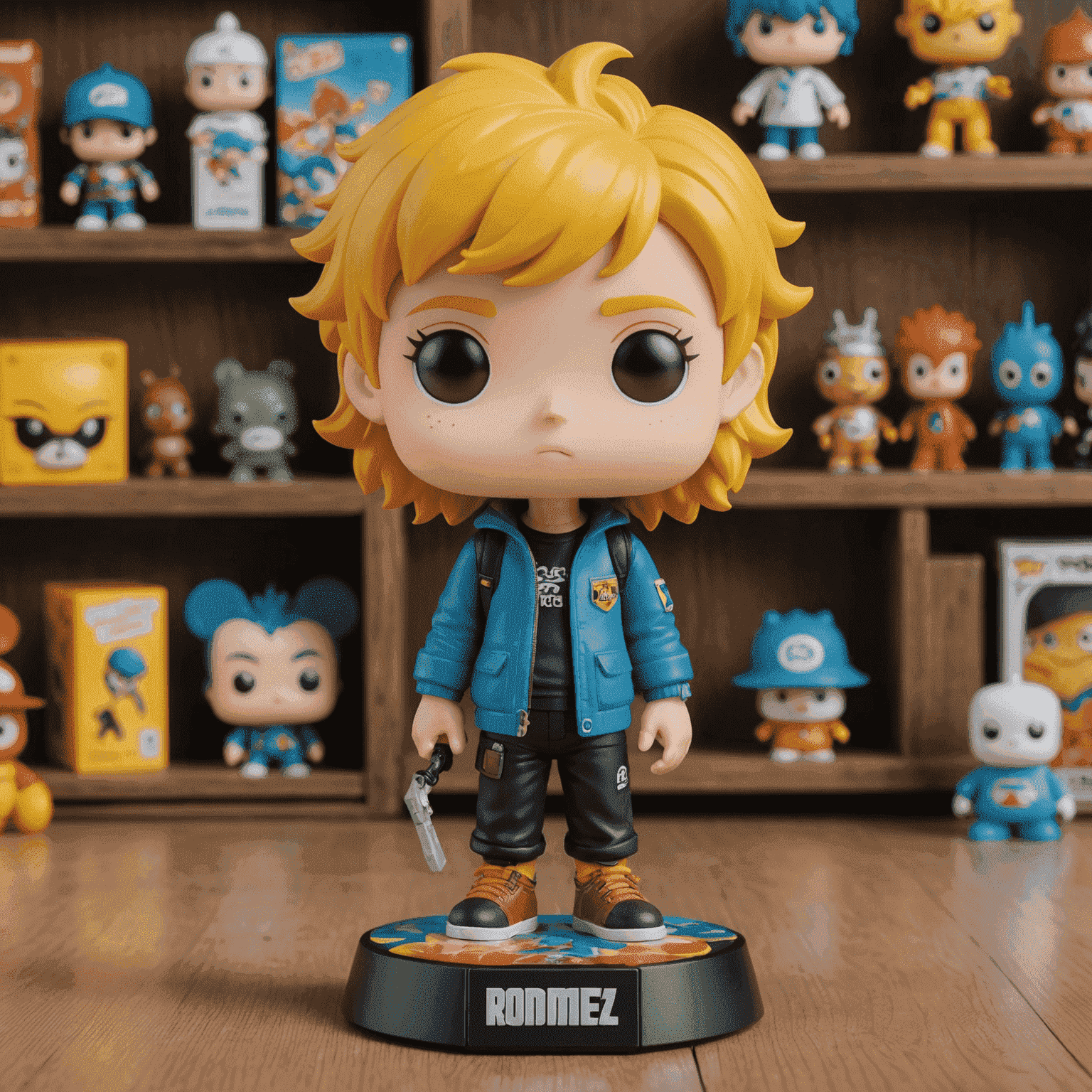 An exclusive Pop Mart collaboration figure, showcasing a popular character in a never-before-seen design. The figure is presented on a rotating display stand, highlighting its authenticity features.