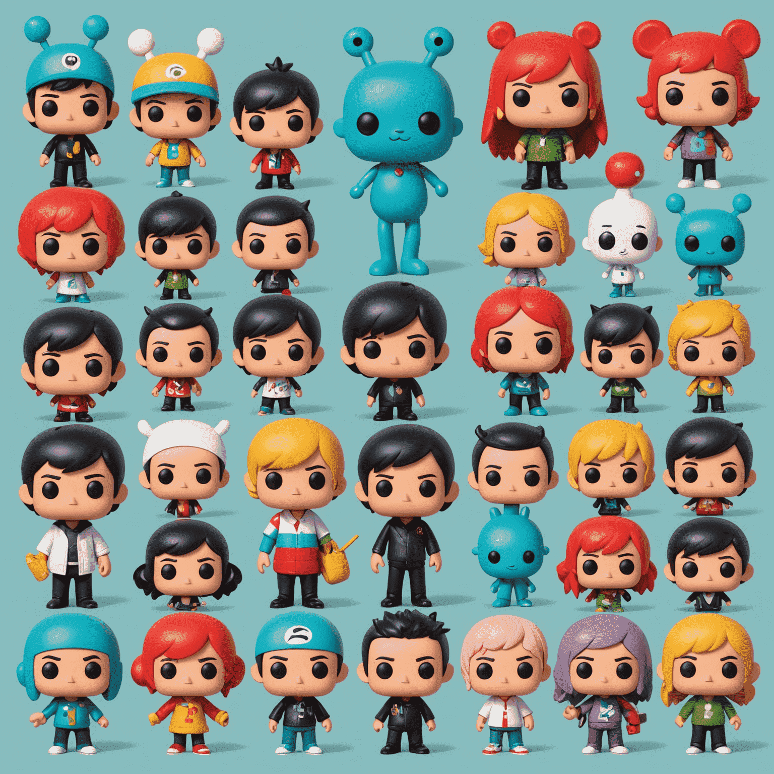An extensive array of Dimoo figures from Pop Mart, showing off the character's signature look across different themes and collaborations, arranged in a visually appealing manner.